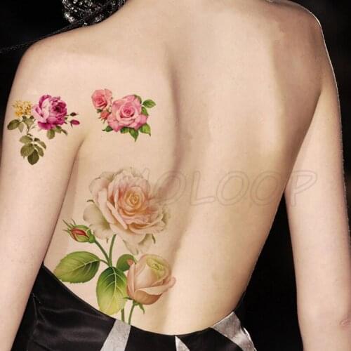 Color Rose Bud Water Transfer Tattoo Stickers Women Body Chest Art Temporary Tattoo Girl Waist Bracelet Flash Tatoos Flower
