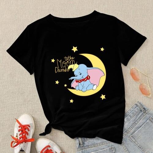 Disney Kawaii Dumbo T-shirt Women Sweet Style Cartoon Summer Casual Clothing Red Tops O-neck Tees Female Aesthetic Girls T Shirt