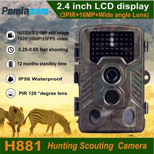 H881 16MP 1080P Wildlife Trail Game Camera Outdoor Hunting Scouting Camera Digital Surveillance Camera Wide Angle Night Vision