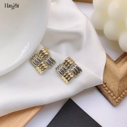 Hangzhi 2020 European and American French Trendy High-end Square Retro Exquisite Simple Short Metal Earrings Jewelry for Women