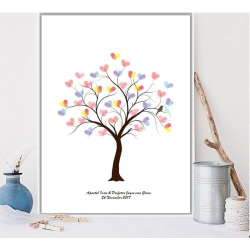 HAOCHU Name And Date Fingerprint Engagement Wedding Love Tree Canvas DIY Painting Signature Guest Book Souvenir Party Decor