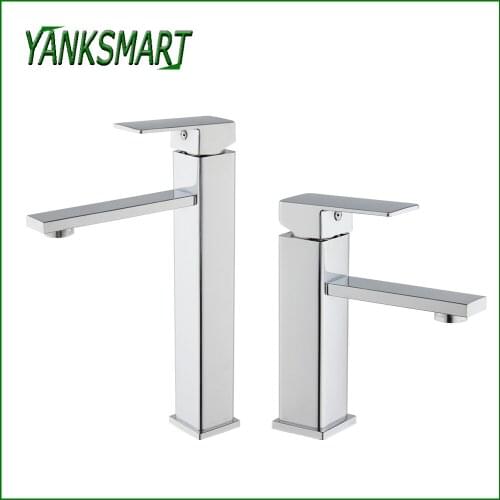 YANKSMART Chrome Polished Bathroom Faucet Single Handle Single Hole Deck Mount Basin Sink Faucet Washbasin Hot & Cold Water Tap