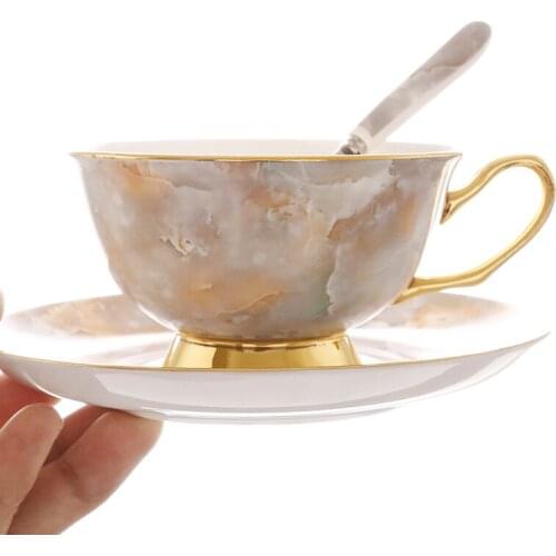Exquisite marble stone texture coffee cup Beautiful pastoral painted gold ceramic coffee cup Afternoon tea cups