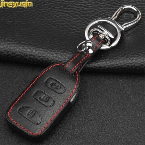 Jingyuqin for Hyundai for KIA Tuscon Elantra Rio Sportage Rondo Accent 3 Buttons Leather RemoteSmart Car Key Case Styling