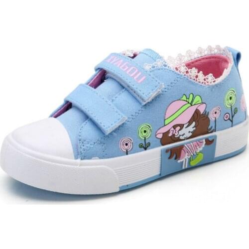 New Girls Canvas Shoes Kids Fashion Sneakers Spring Autumn Pink Lace Flat Running Shoes Breathable Children Casual Student Sport