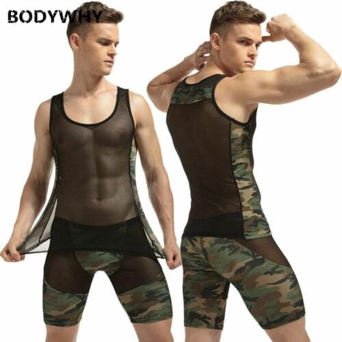 Hot Mens Sexy Camouflage Fitness Sports Boxers Shorts Fifth Pants Tank Top Set Sweat Suits Men Tracksuit Sweatsuit 2 Piece Set