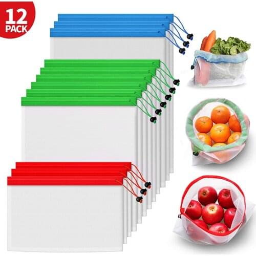 Multipurpose Washable Mesh Produce Bags for Fruit Vegetable Resuable Storage Container Bag with Drawstring Portable Shopping bag