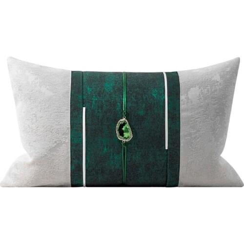 Green White Patchwork Cushion Covers Set Gem Decoration Waist Pillow cover Light Luxury Cushions For Bedroom Sofa Seat Car
