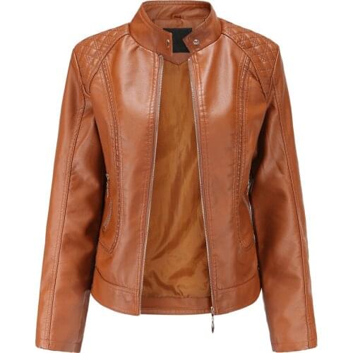 New 2021 Spring Autumn Womens Leather Jacket Coat Thin Pu Jacket Ladies Motorcycle Wear Stand-up Collar Leather Jacket Overcoat