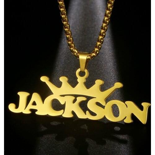 Custom Name Necklaces for Women Men Personalized Customized Fashion Stainless Steel Corwn Pendant Nameplate Necklace Jewelry