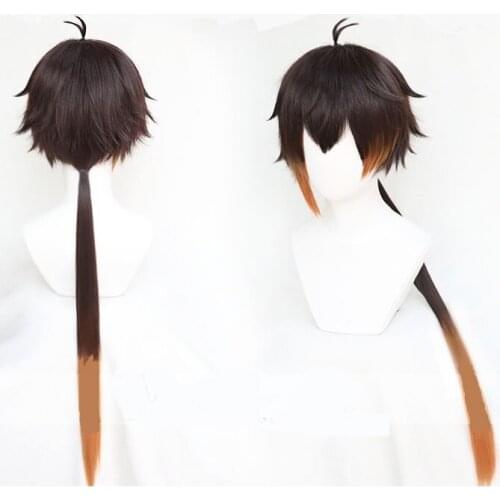 Genshin Impact Morax Wig Brown Gradient Color Wigs Halloween Cosplay Props
