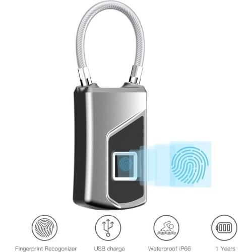 Rechargeable Smart Lock Keyless Fingerprint Lock IP66 Waterproof Anti-Theft Security Padlock Door Luggage Case Lock