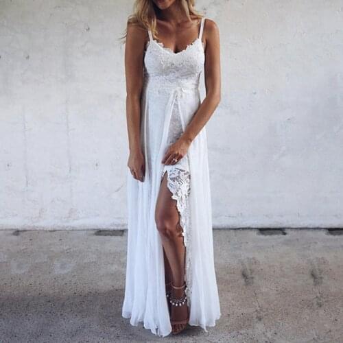 BKLD 2019 Women Summer Sexy V-neck Split White Dress Spaghetti Strap Dress Casual V-neck Beach Dress Elegant Embroidered Dresses