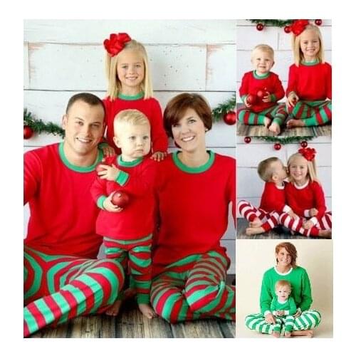 Striped Christmas Family Matching Pajamas Sets Xmas Pjs Mother Daughter Father Son Sleepwear Daddy Mommy and Me Pyjamas Clothes