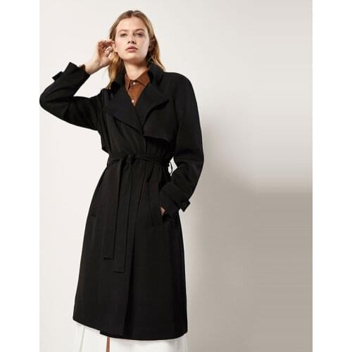 Simple Classic Temperament Commuting Solid Color Belt Turn Leader Trench Coat