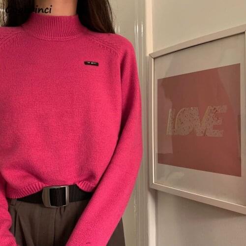 Pullovers Womens Autumn Half Turtleneck Trendy Cropped Tops Loose Sweaters Streetwear Knitted Solid Long Sleeve Femme Clothing