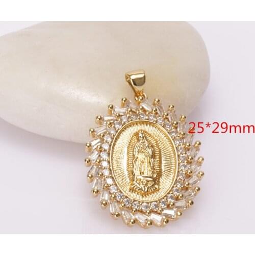 Religious The Virgin Mary paved white crystal cubic zircon gold pendant for DIY making necklace charm jewelry accessories
