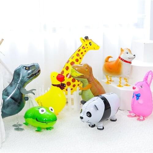 10pcs Walking Animal Helium Balloons Cute Cat Dog Panda Dinosaur Tiger pet Balloon birthday party decorations kids Gifts