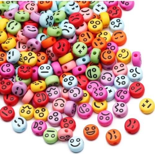 Mixed Acrylic Beads Emotional Face Flat Round Loose Spacer Beads For Jewelry Making DIY Handmade Emotion Bracelet Children Gift