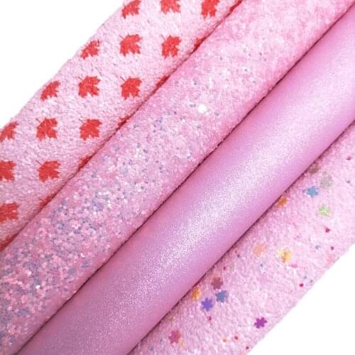 Snowflakes Pink Glitter leather, Maple Leaves Printed synthetic leather, Matt Glitter Faux Leather Sheets For Bows DIY KM751