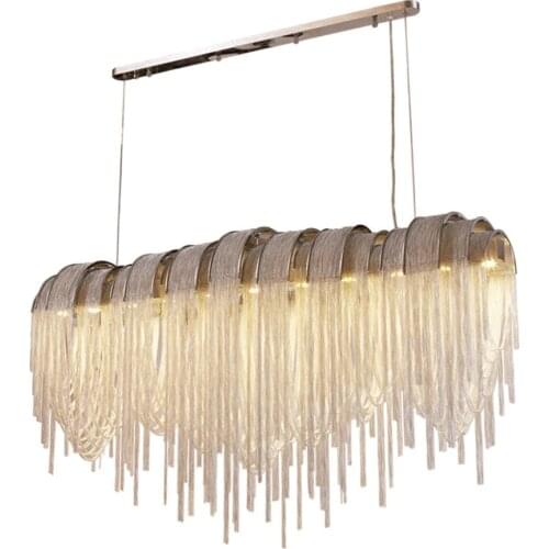 LED Tassel Chandelier Aluminum Chain Modern Pendant Lamp Villa Living Room Dining Room Bedroom Ceiling Light Fixture PA0023