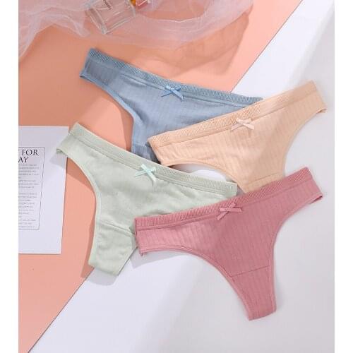 KISS WIFE Womens Cotton G-String Low Thong Panties Sexy Underwear Briefs Stripe Bow Underwear Intimate Lingerie Ladies