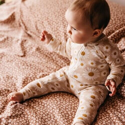 0-24M Newborn Babies Spring Rompers Sun Floral Print Long Sleeve Zipper Jumpsuits O-neck Casual Autumn Romper for Babies