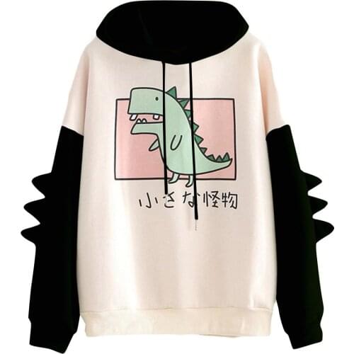 40@ Women Hoodies Fashion Women Casual Print Long Sleeve Splice Dinosaur Tops Sweatshirts Sudadera Mujer Толстовка