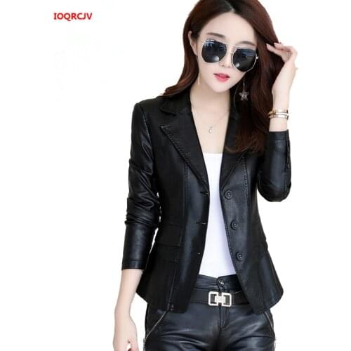 2020 Spring Autumn Women Blazer Leather Jackets Plus Size 5XL Long Sleeve Faux Leather Jacket Lady Slim Motorcycle Coat W1427