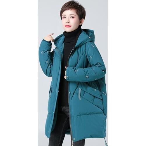 Winter Hooded Down Jacket Women 2021 Thicken Parkas Warm Mother Embroidered White duck down Coat Female Windproof Long Outwear
