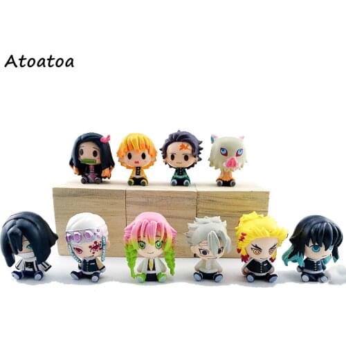 10pcs Q Version Demon Slayer Action Figure Toys Kamado Tanjirou Nezuko Agatsuma Zenitsu Kochou Shinobu Dolls Kid Gift