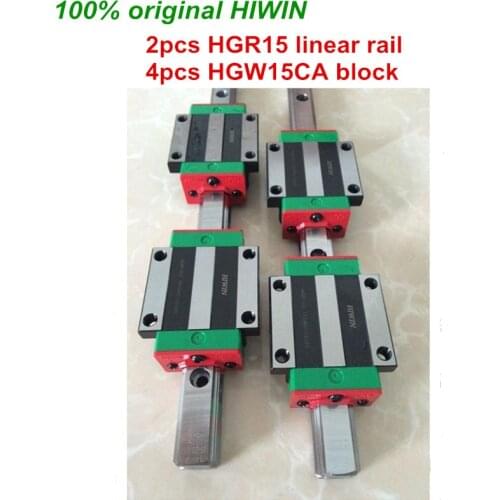 100% original HIWIN 2pcs HGR15 200mm 300mm 400mm 500mm 600mm 700mm 800mm 1000mm Linear Guide rail + 4pcs HGW15CA HIWIN Carriage