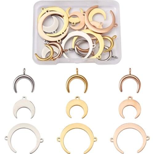 18Pcs Stainless Steel Crescent Moon Pendants 3 Colors Dangle Charm Connectors with Loop for Bracelet Necklace Jewelry Making
