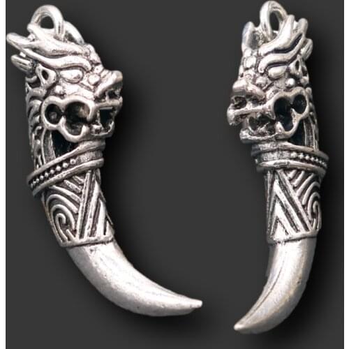 4pcs Silver Color 3D Dragons Tooth Pendant Retro Necklace Earrings Metal Accessories DIY Charms Jewelry Carfts Making A1337