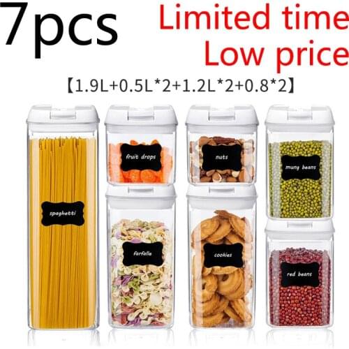 7Pcs Plastic Food Storage Container Jar Set with Lid Kitchen Bulk Sealed Cans Refrigerator Multigrain Tank Container for Cereal