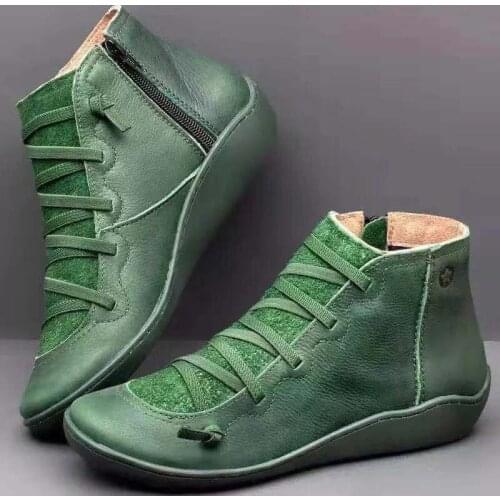 Sexy PU Leather Ankle Boots for Women Autumn Winter Cross Strips Vintage Women Punk Boots Shoes Ladies Flat Female Boots Woman