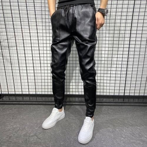 Windproof Casual Trousers Black Plus Size 40 New Arrivals Winter Thick Warm Pu Leather Pants Men Clothes 2021 Simple Big Pocket