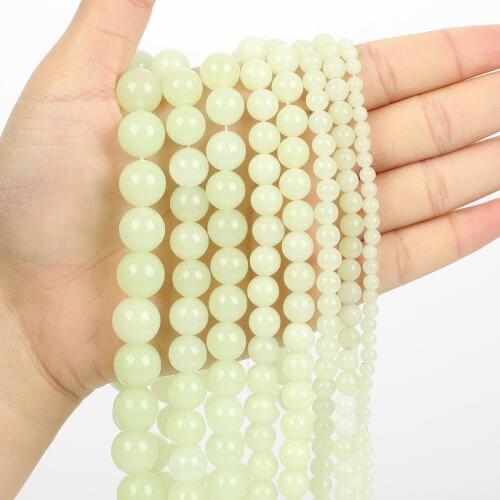 Natural Stone Beads Green Night Light Round Loose Beads for Jewelry Making Needlework DIY Bracelets Necklace Strand 4-12 MM