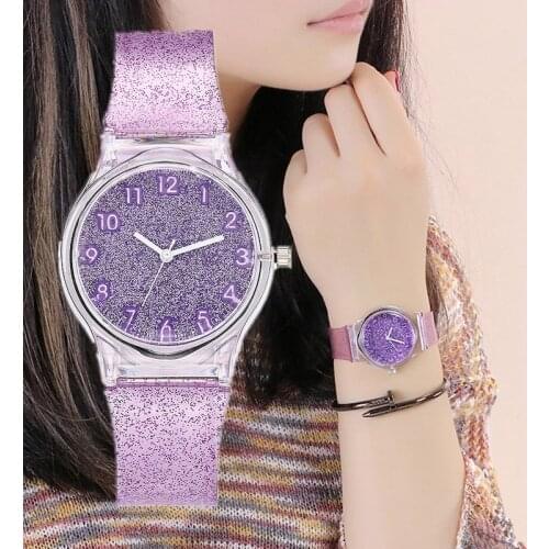 2020 Ladies Fashion Transparent Silicone Strap Watch Colorful Female Student Watch Simple Starry Digital Face Quartz Watch