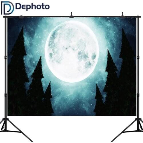 Dephoto Christmas Backdrop Winter Snow Night Forest Pine Tree Moon Snowflake Photography Background Decor Photo Studio Props