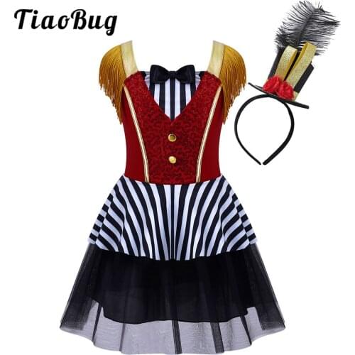 Kids Girls Circus Ringmaster Costumes Dress Dancewear Halloween Carnival Party Ballet Tutu Dress 5-14 Years