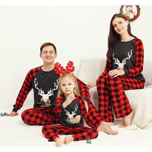 European and American autumn new Christmas moose print Mosaic family pajamas set home