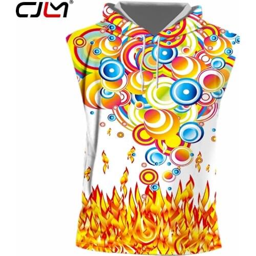 CJLM New Man Colorful Hooded Tank Top 3D Printed Personality Flame Annulus Mens Spandex Tee Shirt Hot Sale Wholesale