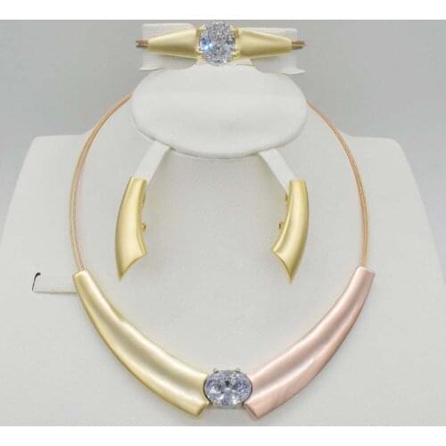 Crystal Anchors Jewelry Sets Fine African Beads Necklace Bangle Earring Rings Set Wedding Gold color Bridal Accessories