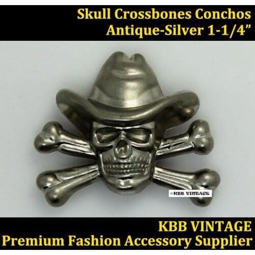 KB701) 50pc 1-1/4'' Metal Cowboy Decor Skull Concho Leathercraft Antique-Silver