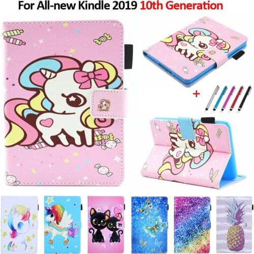 Cute Cartoon Unicorn Cat Flip Leather Tablet Cover For Funda Kindle 10th Generation 2019 Wallet Stand Case Capa For Kindle 2019