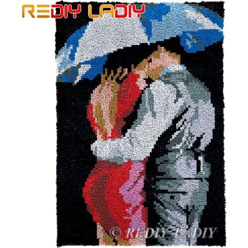 Latch Hook Kits Kissing Lovers Chunky Yarn Embroidery Crocheting Tapestry Kits Needlework Arts & Crafts DIY Carpet Rug 58*86cm