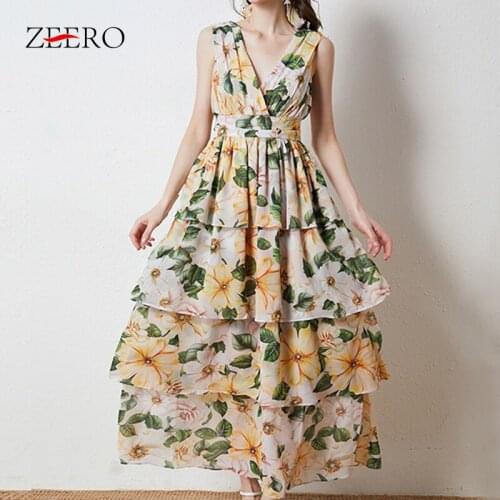 Summer Elegantes V-Neck Printing Cascade Long Dress Women Chiffon Backless Sexy Boho Party Sundress Vestido Dresses for Women