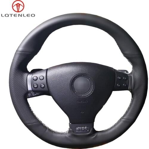 LQTENLEO Black Genuine Leather Hand-stitched Car Steering Wheel Cover for Volkswagen VW Passat R36