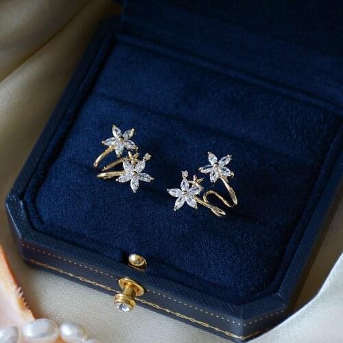 Cute Female White Zircon Stone Earrings 925 Sterling Silver Clip Earrings For Women Vintage Minimalist Star Wedding Earrings